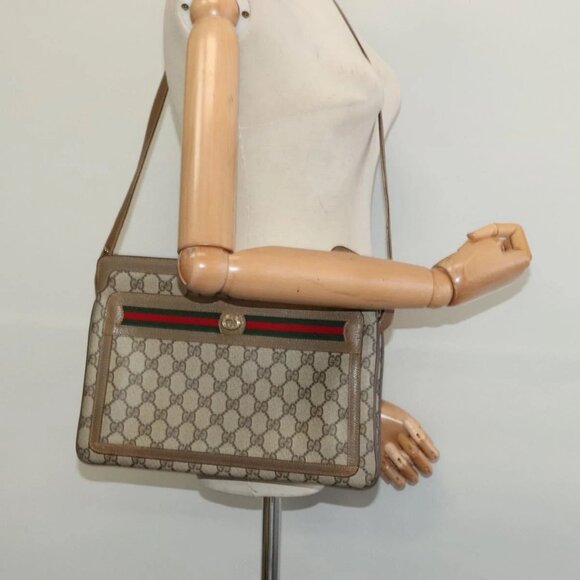 GUCCI GG Supreme Web Sherry Line Shoulder Bag PVC Beige 41 02 090 Auth ki5836 - Picture 1 of 13